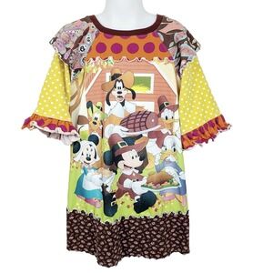 Vintage Key West Kids Disney Dress‎ No Size Mickey & Friends Thanksgiving Scene